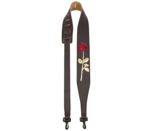 Pasek do Banjo - Perri's 7075 2.5” Wide Red / Gold Rose Embossed Design on Brown Leather Banjo Strap with Plastic Swivel Hook