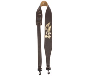 Pasek - Perri's 7076 2.5” Wide Gold Eagle Embossed Design on Brown Leather Banjo Strap with Plastic Swivel Hook
