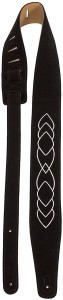 Pasek do Gitary - Perri's 7105 Black Stitched Geometric Embroidered Design on Black Suede
