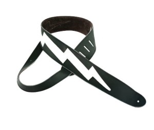 Pasek do Gitary - Perri's 218 2.5” Black Leather with White Leather Lightning Bolt
