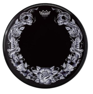 Remo 22" Powerstroke 3 Rose on Black Tattoo