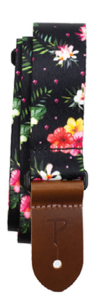 Perri's 7672 1,5" Poly Black Floral Hibiscus Pasek do ukulele