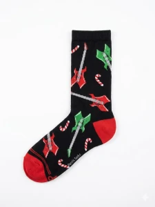 Perri's PSE136-001-O-M Xmas Guitars And Candy Allover Crew Black Skarpety
